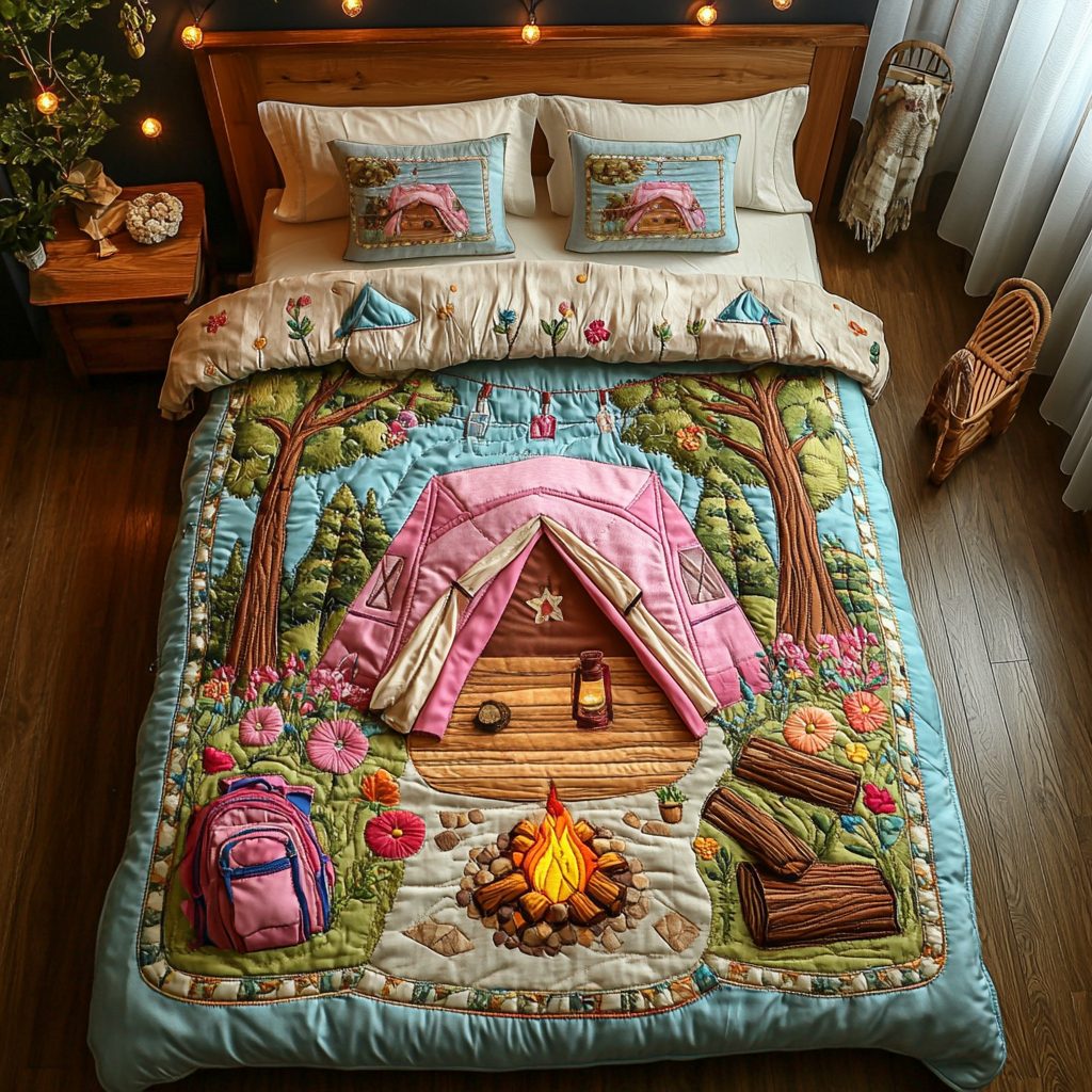 WanderNest quilted 3-piece bedding set on a made bed with two matching pillow shams