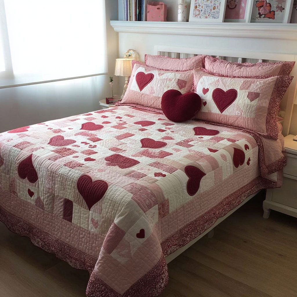 Warm Affection quilted 3-piece bedding set on a made bed with two matching pillow shams