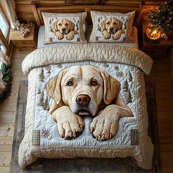Warm Embrace quilted 3-piece bedding set on a made bed with two matching pillow shams