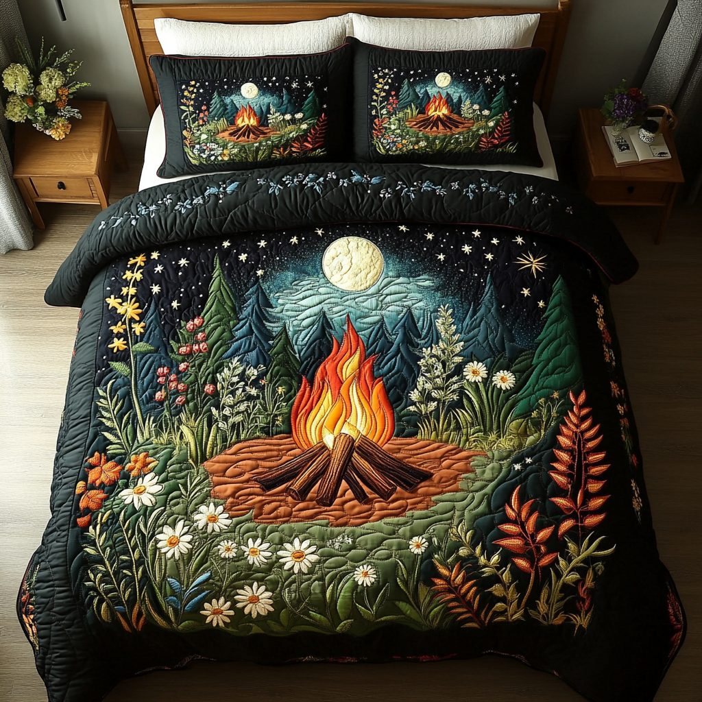 Warm Glow quilted 3-piece bedding set on a made bed with two matching pillow shams