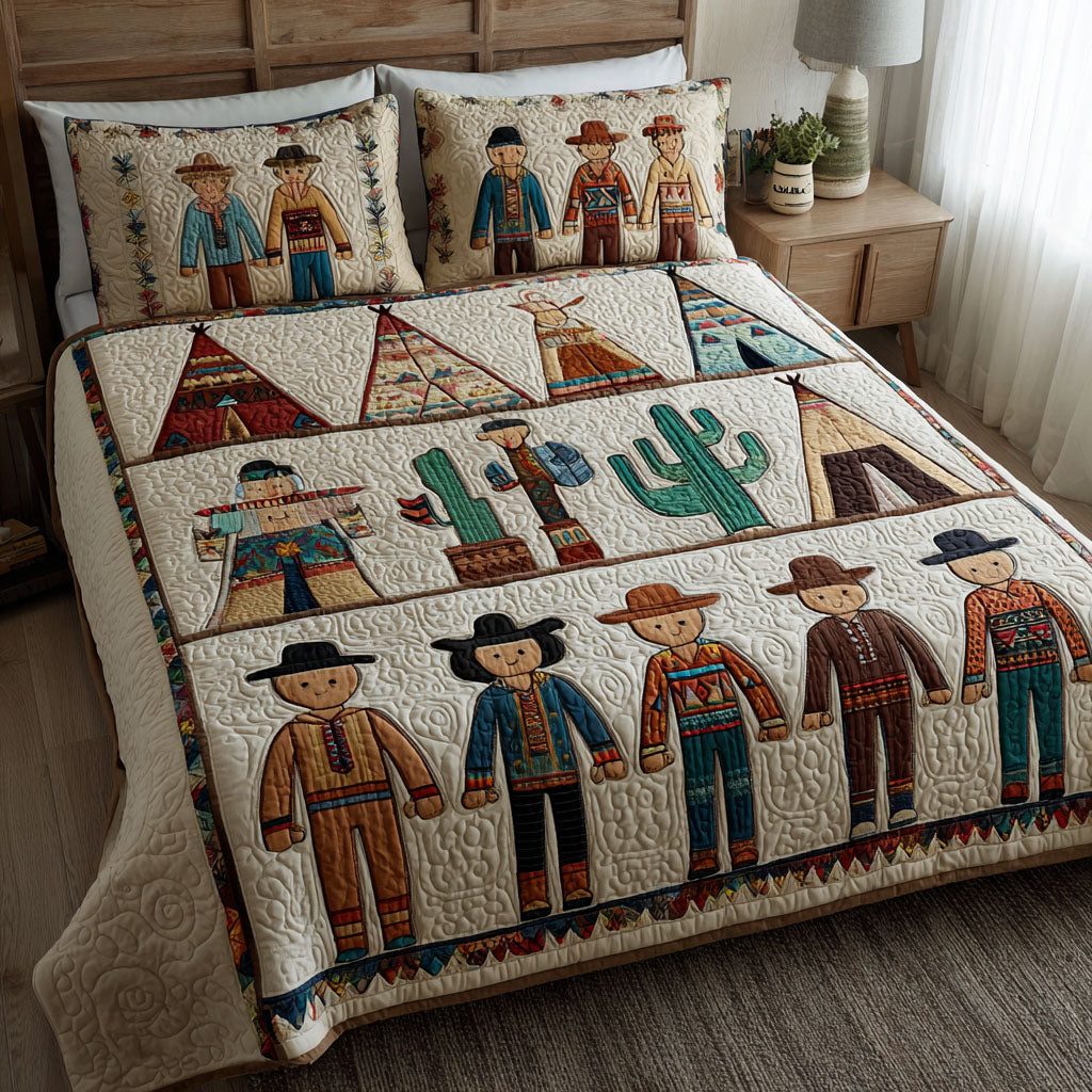 Warm Haven quilted 3-piece bedding set on a made bed with two matching pillow shams