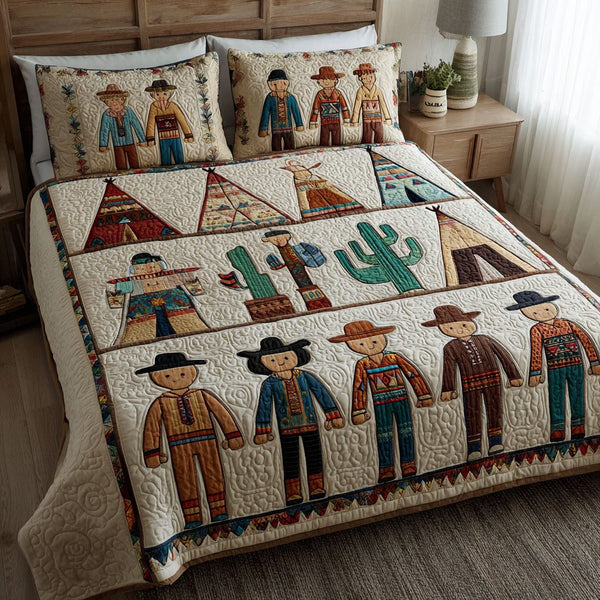 Warm Haven quilted 3-piece bedding set on a made bed with two matching pillow shams