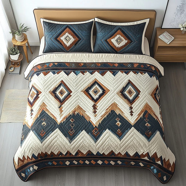 Warm Path quilted 3-piece bedding set on a made bed with two matching pillow shams