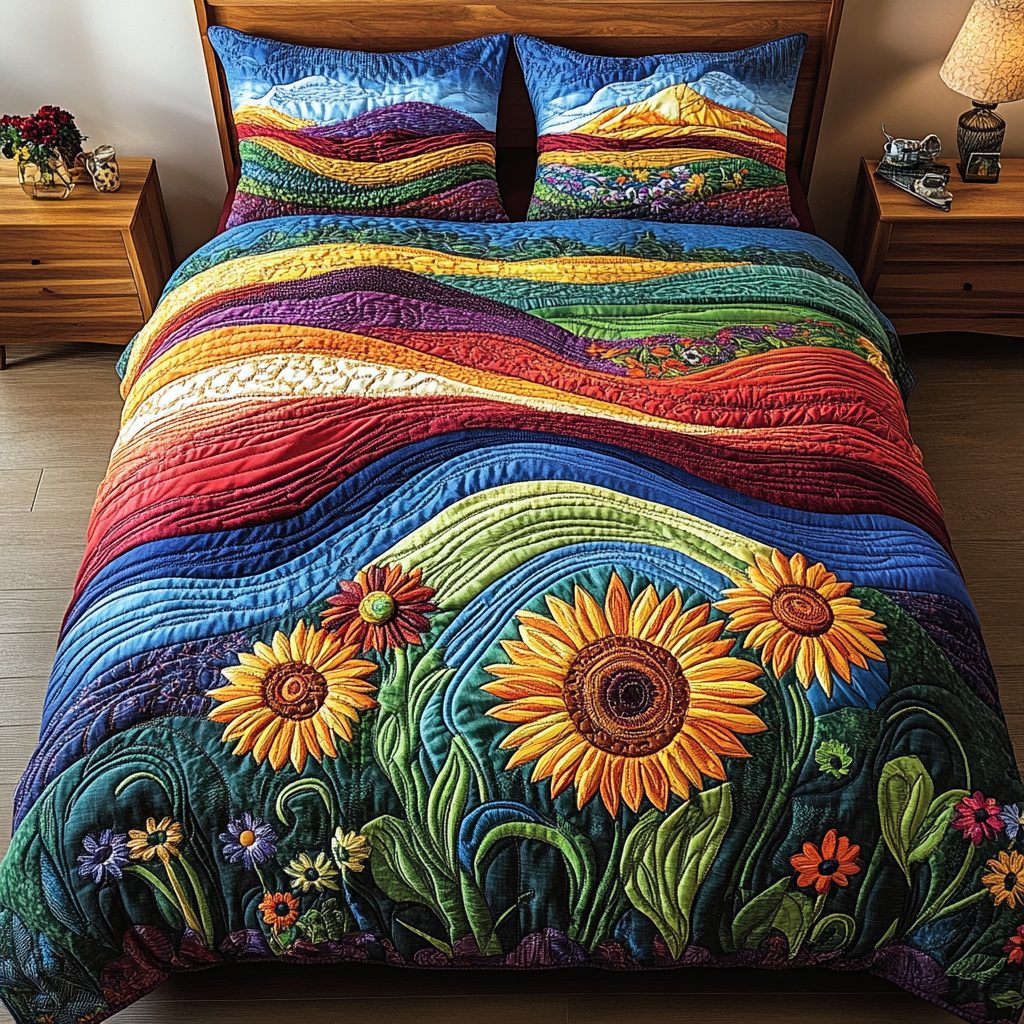 Warm Serenity quilted 3-piece bedding set on a made bed with two matching pillow shams