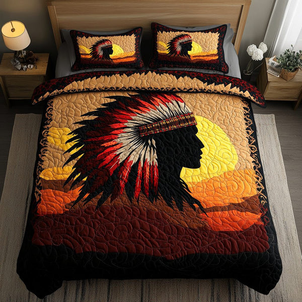 Warrior Pride quilted 3-piece bedding set on a made bed with two matching pillow shams