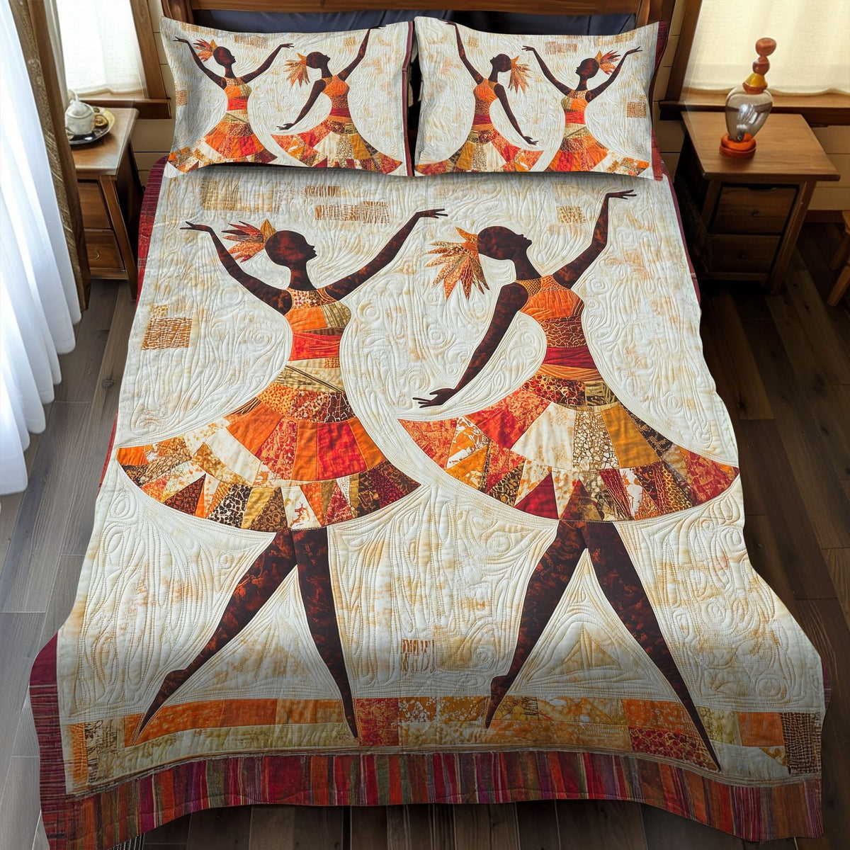 Warrior Soul quilted 3-piece bedding set on a made bed with two matching pillow shams