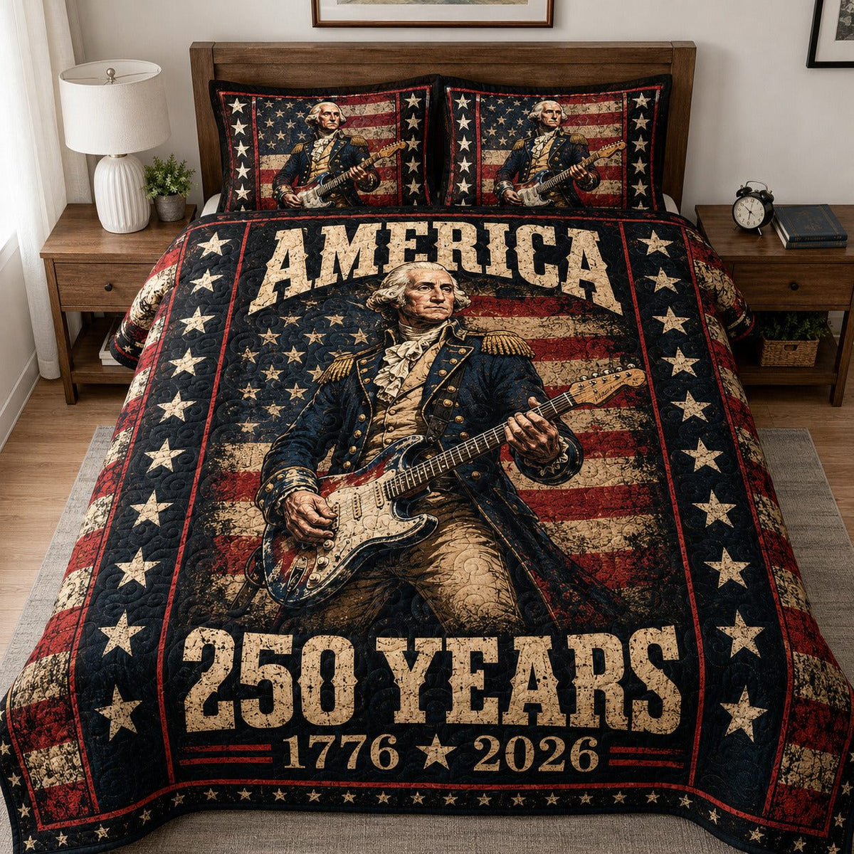Washington Rhapsody quilted 3-piece bedding set on a made bed with two matching pillow shams