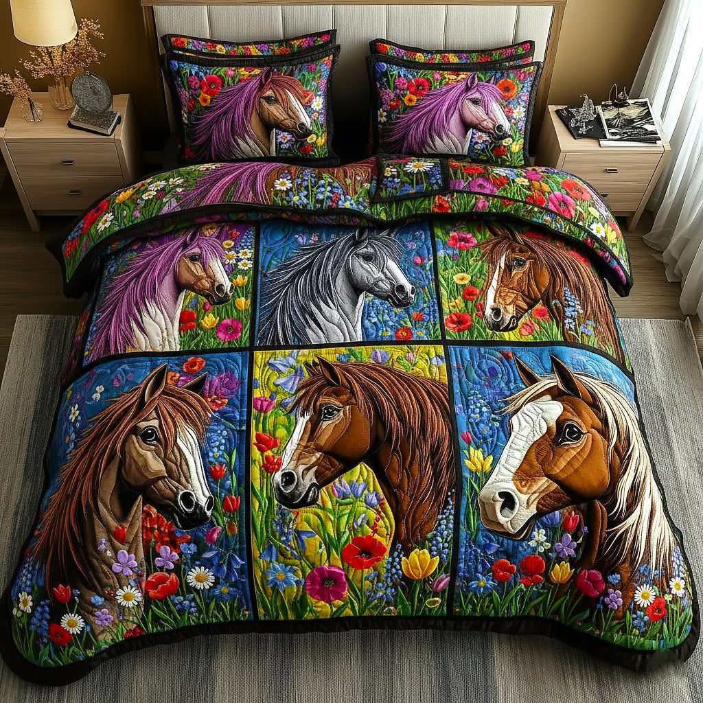 Weathered Gallop quilted 3-piece bedding set on a made bed with two matching pillow shams