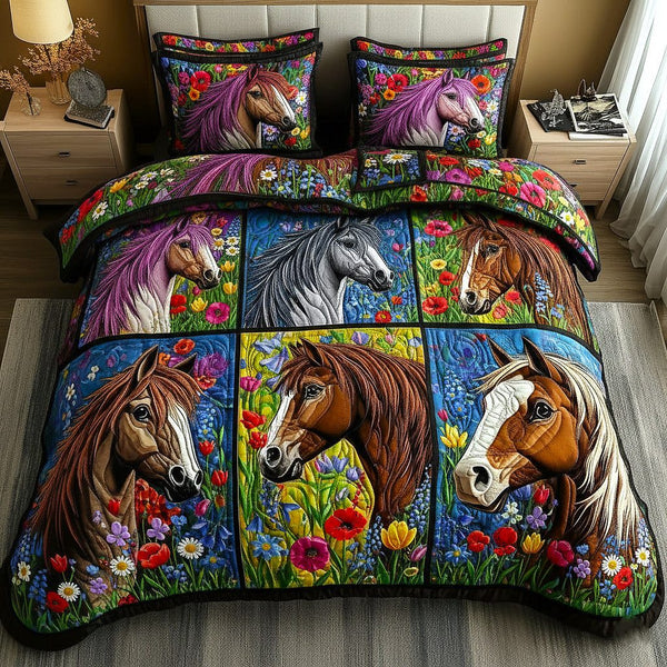 Weathered Gallop quilted 3-piece bedding set on a made bed with two matching pillow shams
