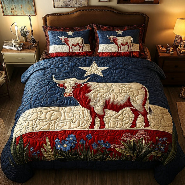 Western Charm quilted 3-piece bedding set on a made bed in a rustic timber bedroom