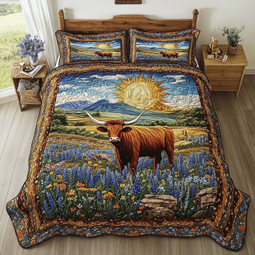 Western Dreams quilted 3-piece bedding set on a made bed in a rustic timber bedroom