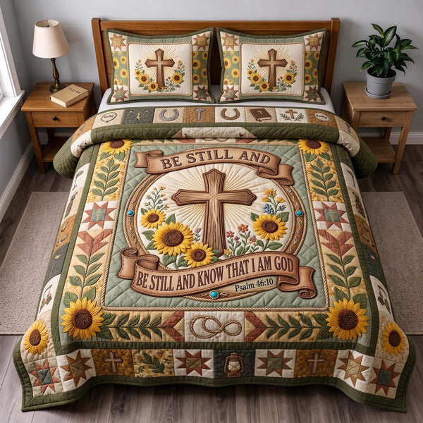 Western Faith quilted 3-piece bedding set on a made bed in a softly lit bedroom