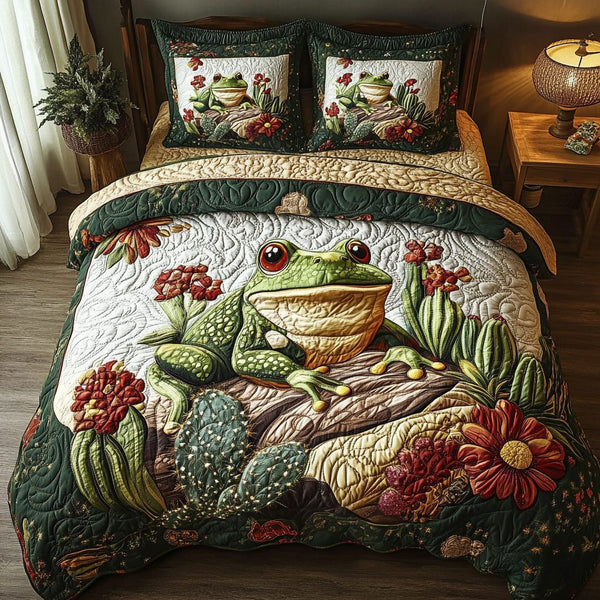 Western Leap quilted 3-piece bedding set on a made bed in a rustic timber bedroom