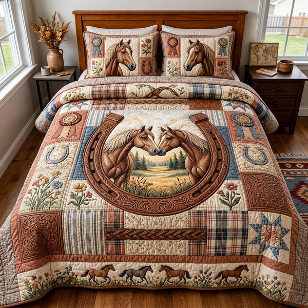 Western Soul quilted 3-piece bedding set on a made bed in a rustic timber bedroom