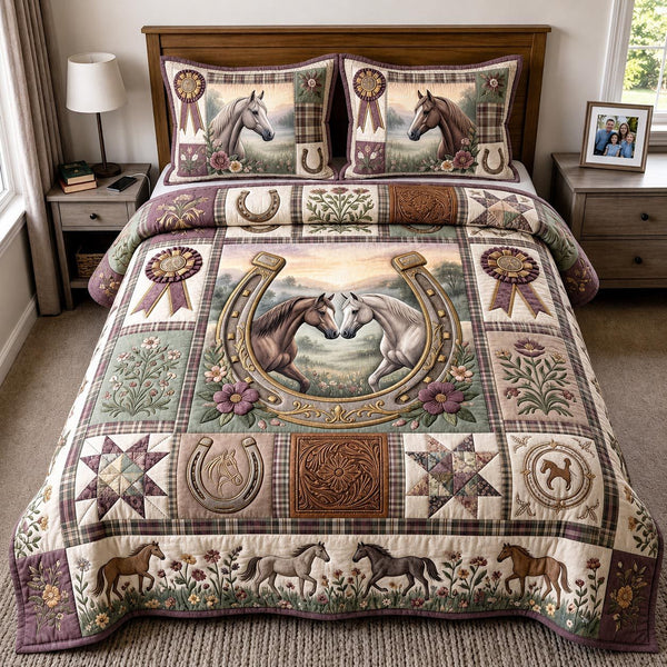 Western Soul quilted 3-piece bedding set on a made bed in a rustic timber bedroom