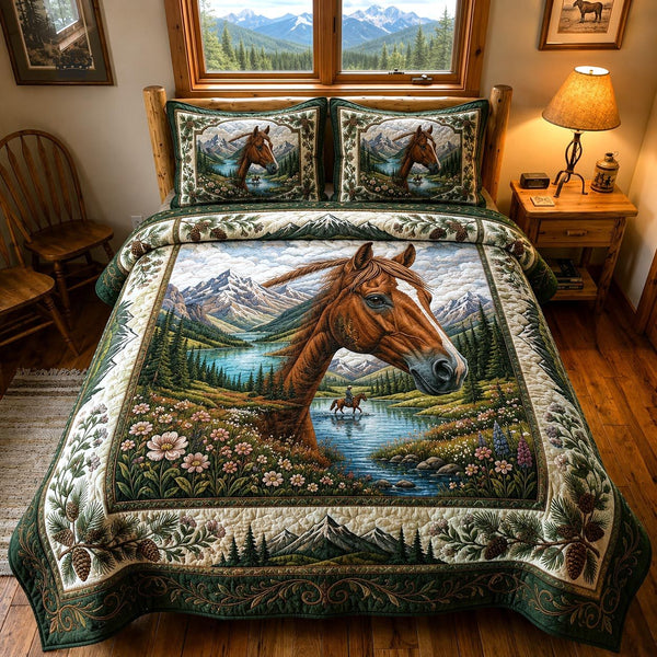 Western Soul quilted 3-piece bedding set on a made bed in a rustic timber bedroom