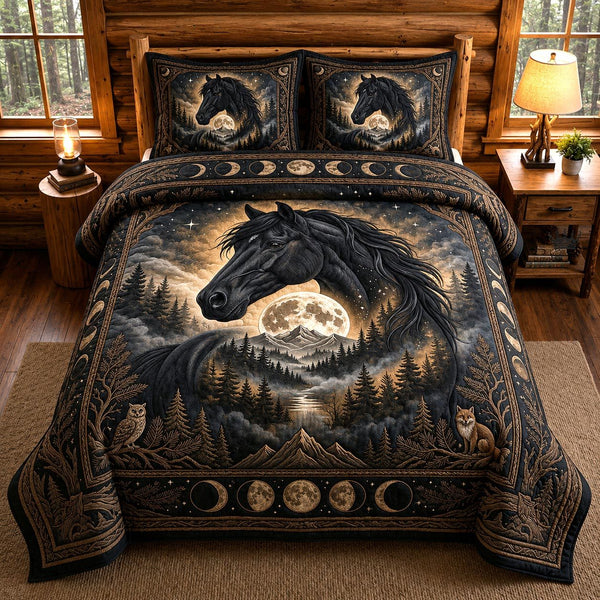 Western Soul quilted 3-piece bedding set on a made bed in a rustic timber bedroom