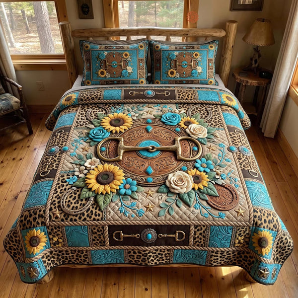 Western Soul quilted 3-piece bedding set on a made bed in a rustic timber bedroom