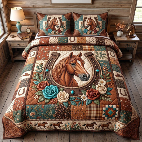 Western Soul quilted 3-piece bedding set on a made bed in a rustic timber bedroom