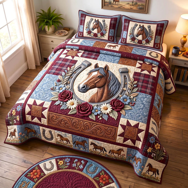 Western Soul quilted 3-piece bedding set on a made bed in a rustic timber bedroom