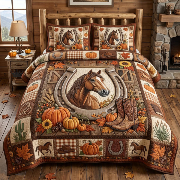 Western Soul quilted 3-piece bedding set on a made bed in a rustic timber bedroom