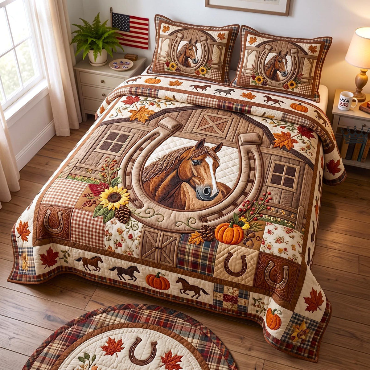 Western Soul quilted 3-piece bedding set on a made bed in a rustic timber bedroom