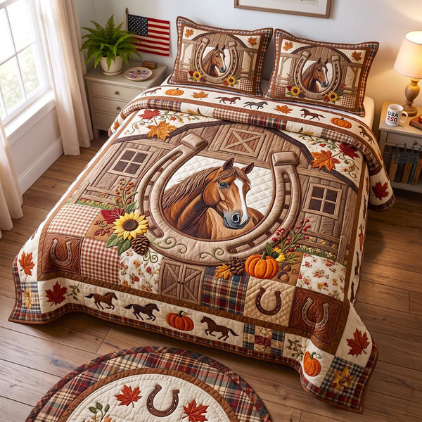 Western Soul quilted 3-piece bedding set on a made bed in a rustic timber bedroom