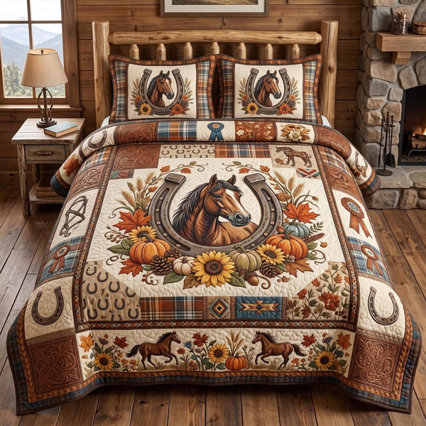 Western Soul quilted 3-piece bedding set on a made bed in a rustic timber bedroom