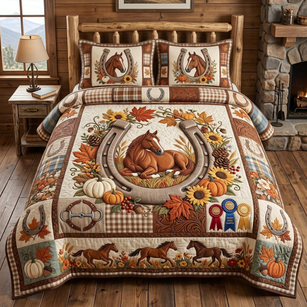 Western Soul quilted 3-piece bedding set on a made bed in a rustic timber bedroom