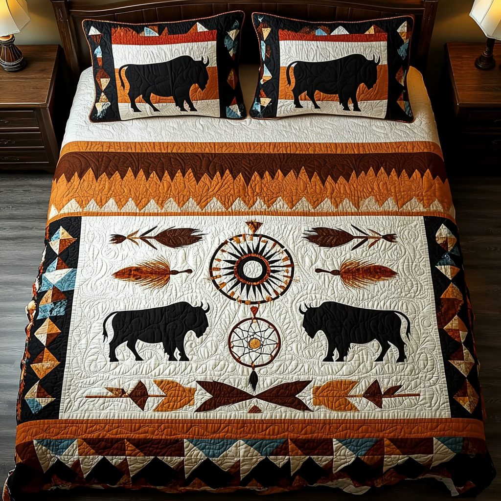 Western Soul quilted 3-piece bedding set on a made bed in a rustic timber bedroom