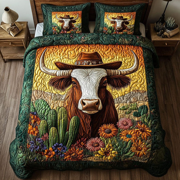 Western Spirit quilted 3-piece bedding set on a made bed in a rustic timber bedroom