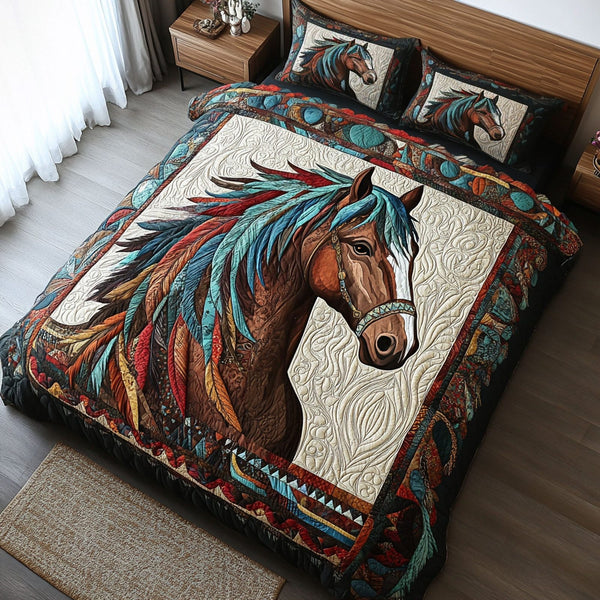 Western Spirit quilted 3-piece bedding set on a made bed in a rustic timber bedroom