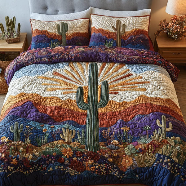 Western Spirit quilted 3-piece bedding set on a made bed in a rustic timber bedroom
