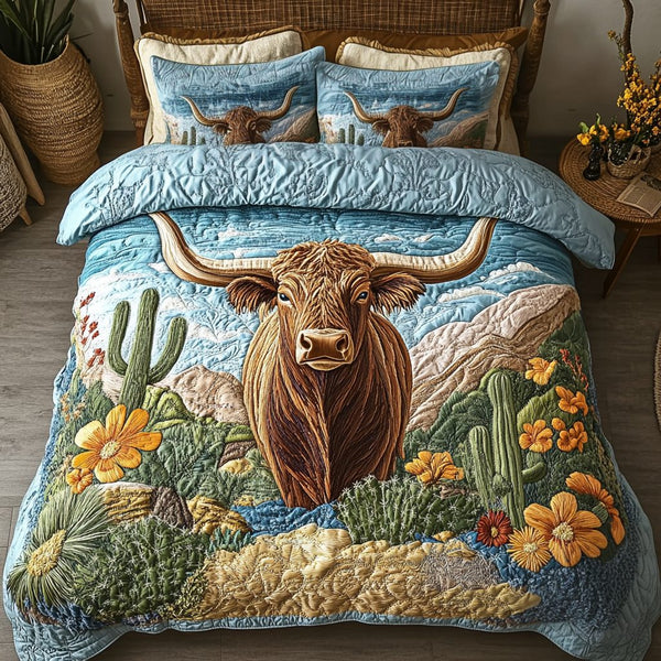 Western Spirit quilted 3-piece bedding set on a made bed in a rustic timber bedroom