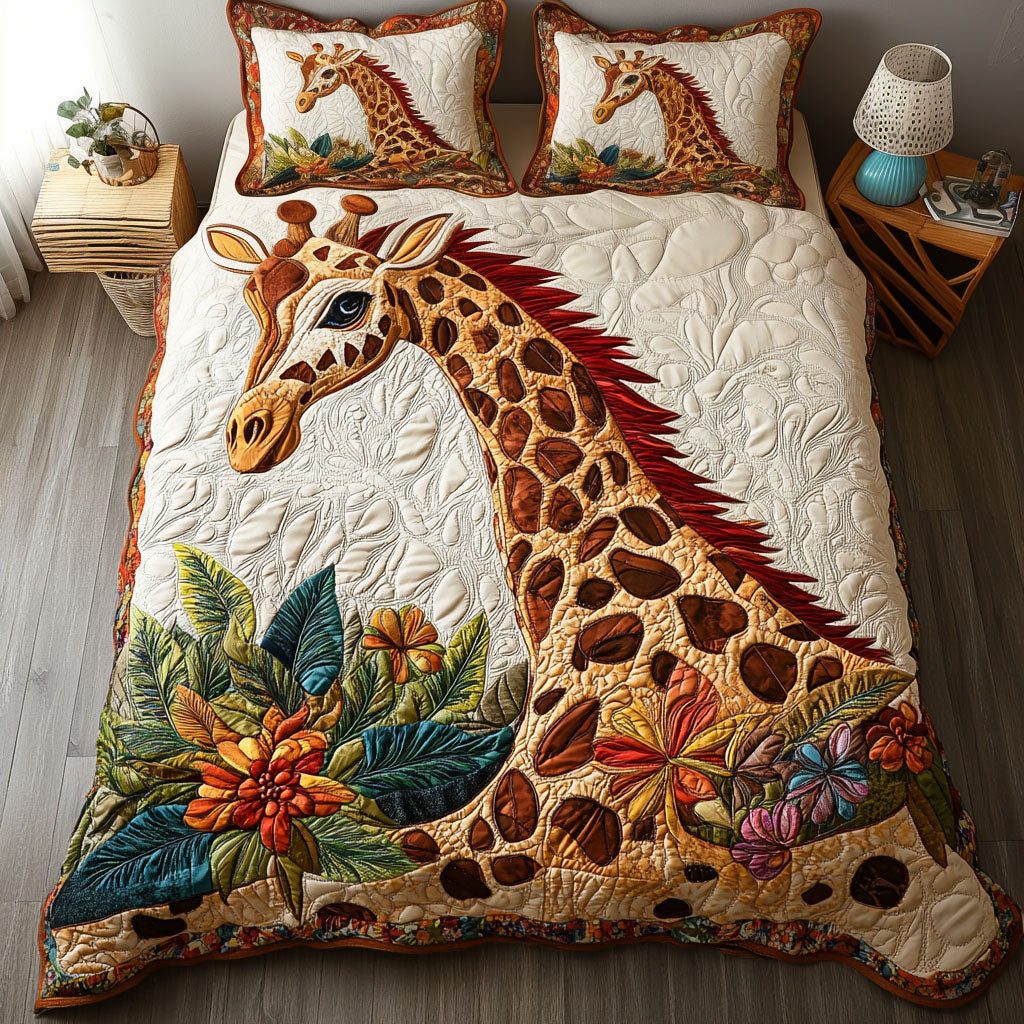 Whimsical Wilds quilted 3-piece bedding set on a made bed with two matching pillow shams