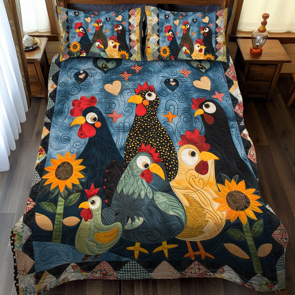 Whimsy Night Farm quilted 3-piece bedding set on a made bed with two matching pillow shams