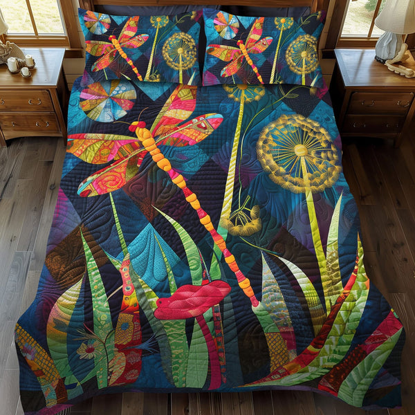 Whimsy Wings quilted 3-piece bedding set on a made bed with two matching pillow shams