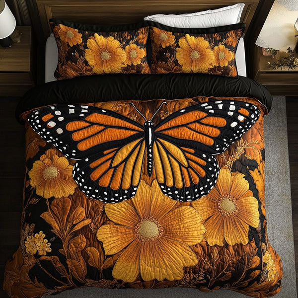 Whimsy Wings quilted 3-piece bedding set on a made bed with two matching pillow shams