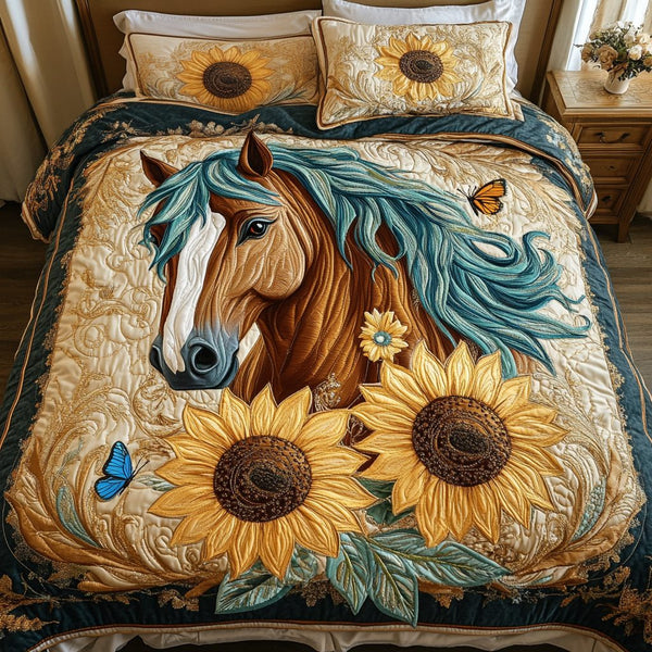 Whirlwind Grace quilted 3-piece bedding set on a made bed with two matching pillow shams