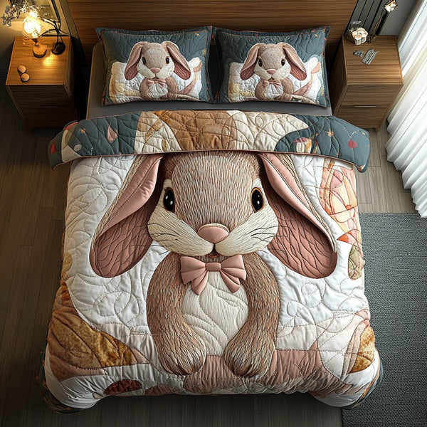Whisker Wonder quilted 3-piece bedding set on a made bed with two matching pillow shams