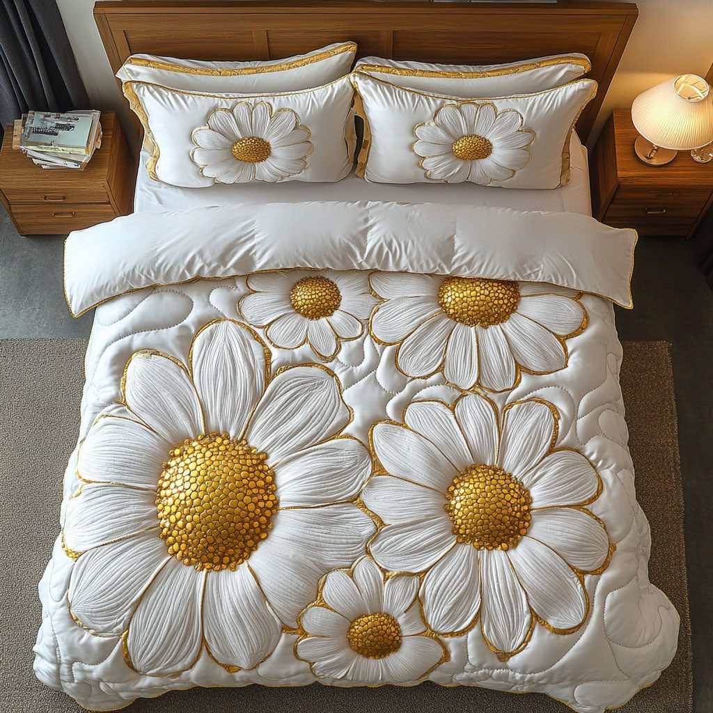 Whisper Petals quilted 3-piece bedding set on a made bed with two matching pillow shams