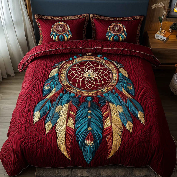 Whispering Dreams quilted 3-piece bedding set on a made bed with two matching pillow shams