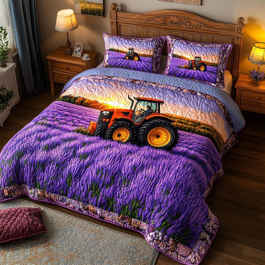 Whispering Fields quilted 3-piece bedding set on a made bed with two matching pillow shams