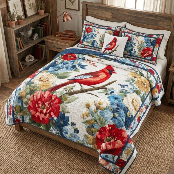 Whispering Meadow Grace quilted 3-piece bedding set on a made bed with two matching pillow shams
