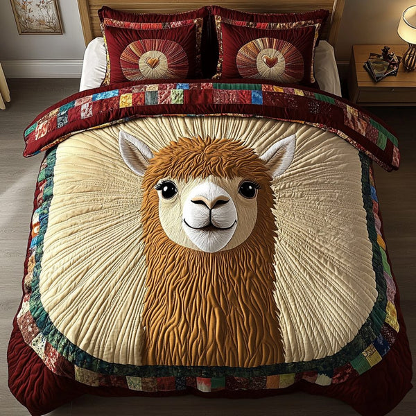 Whispering Meadows quilted 3-piece bedding set on a made bed with two matching pillow shams