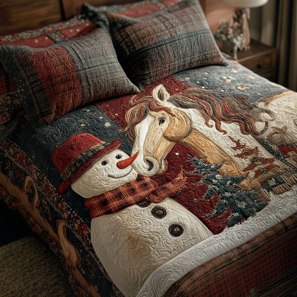 Whispering Snow quilted 3-piece bedding set on a made bed with two matching pillow shams