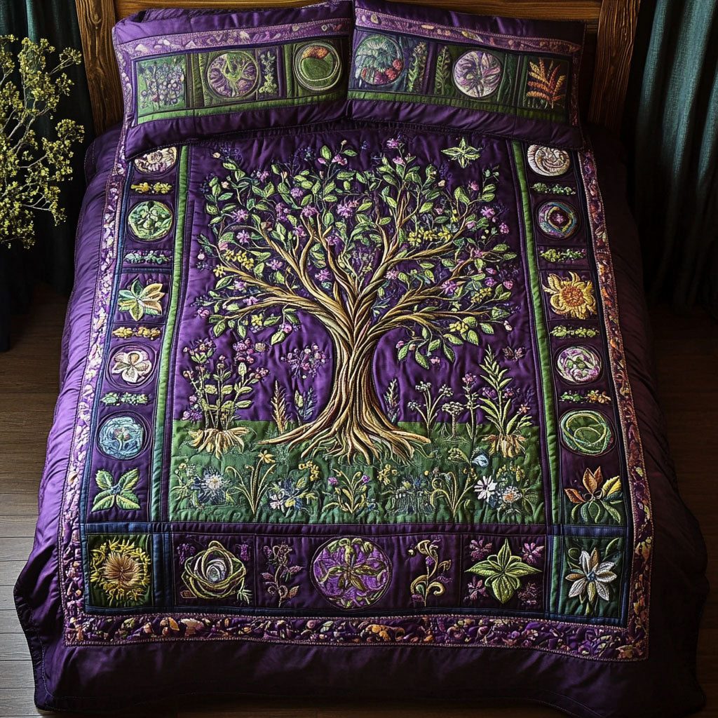 Whispering Willow quilted 3-piece bedding set on a made bed with two matching pillow shams