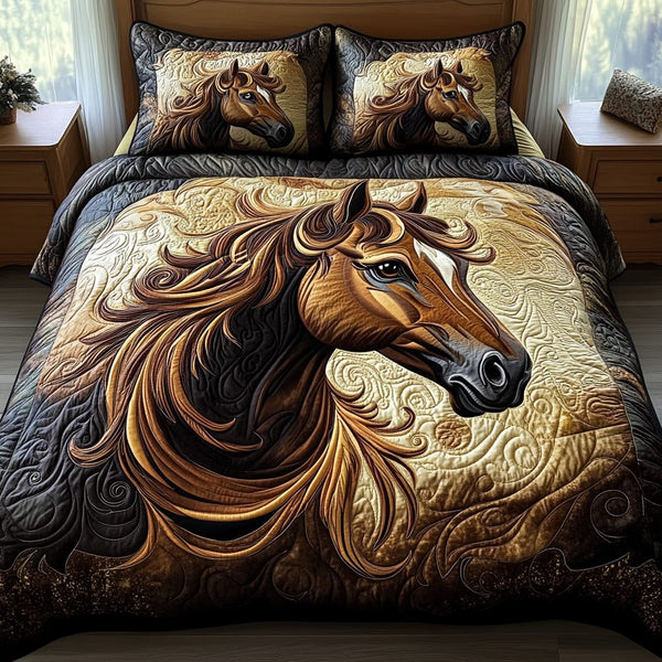 Whispering Winds quilted 3-piece bedding set on a made bed with two matching pillow shams