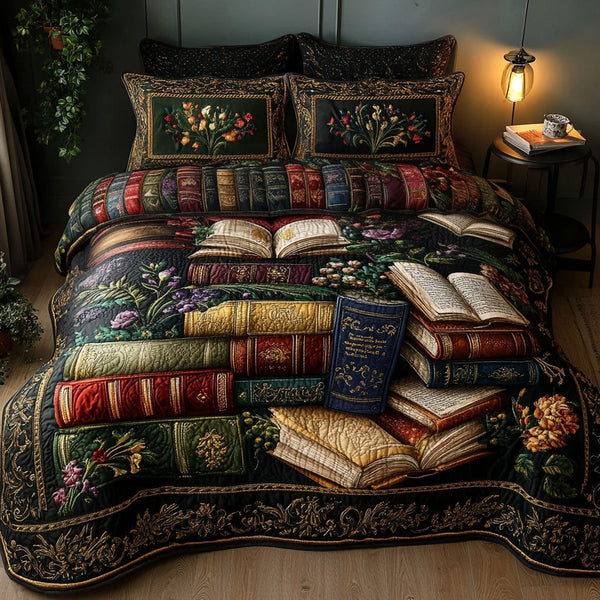 Whispering Woods Collection quilted 3-piece bedding set on a made bed with two matching pillow shams