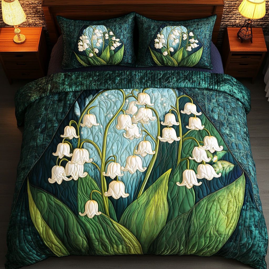 White Bliss quilted 3-piece bedding set on a made bed with two matching pillow shams